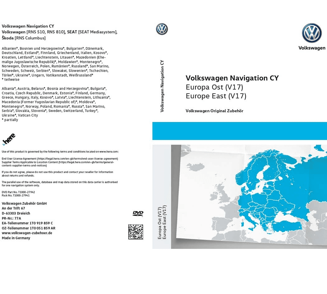 DVD z mapami nawigacyjnymi krajów Europy Wschodniej RNS 510/810. Wersja V17